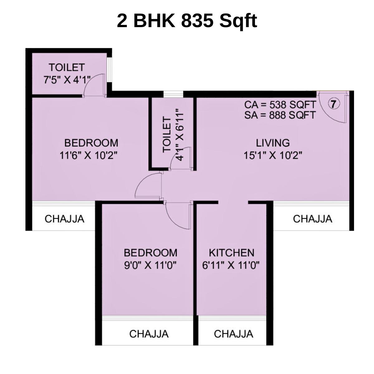 Sai-Ayana-Floor-Plan-2-BHK-835-Sqft